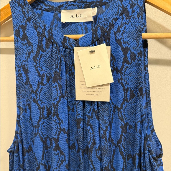 A.L.C. Blue & Black Silk Snake Print Asymmetrical Hem Dress NWT Size 10 - Picture 5 of 6